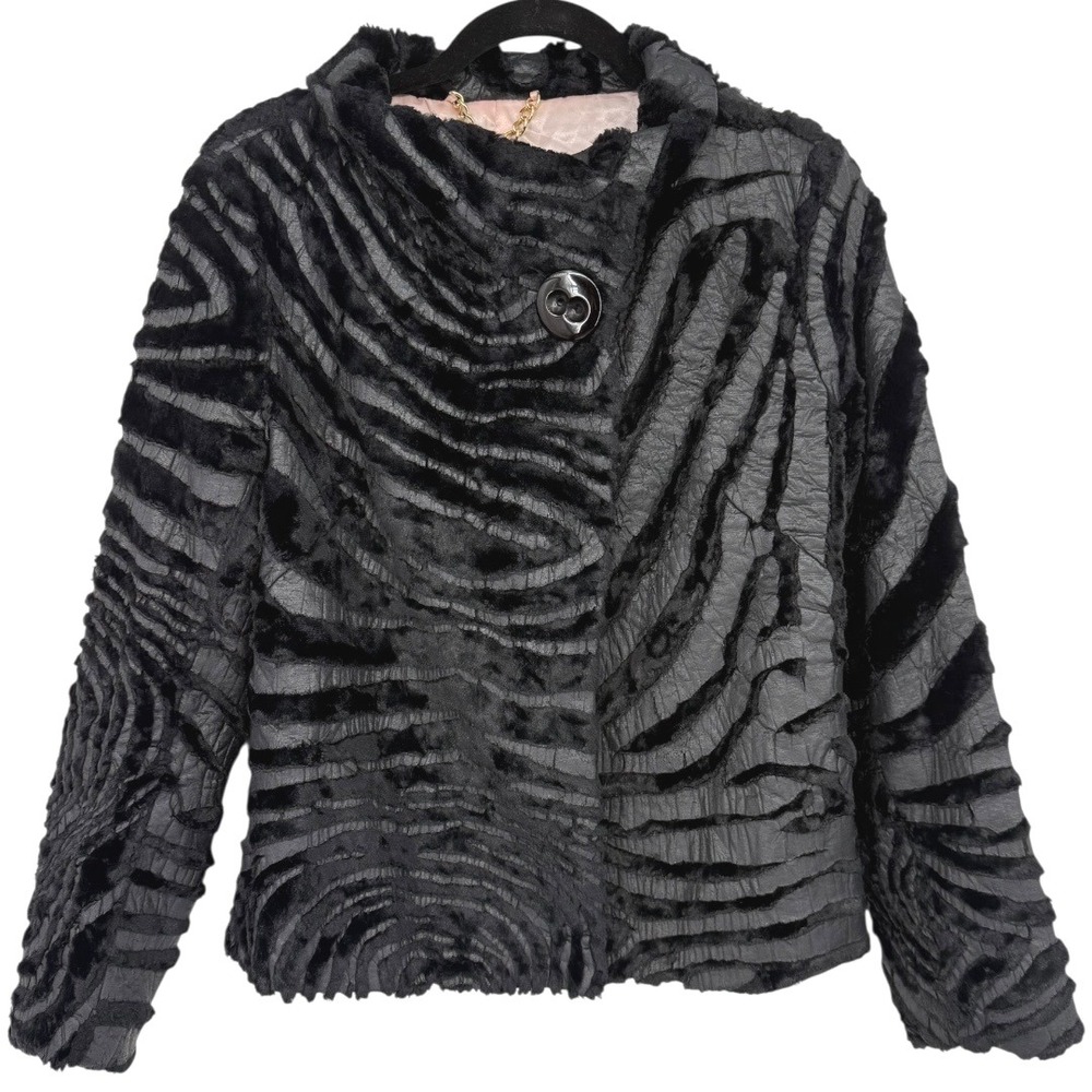 Beth Bowley Black Zebra Print Textured Jacket Size 4 Unique Statement Mob Wife